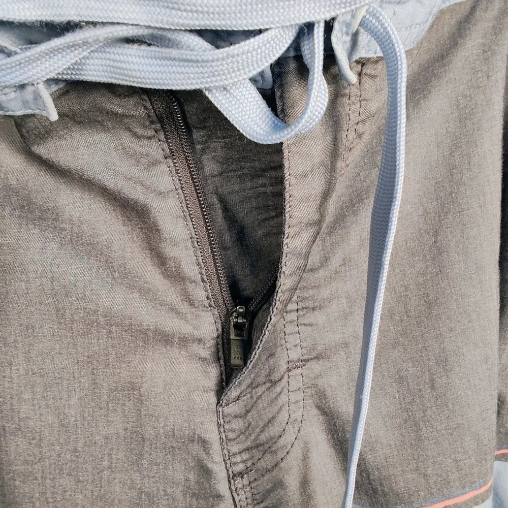 RVCA‎ Men's Board Shorts Size 32 Blue Grey Color Block Swim Trunks Zipper Fly